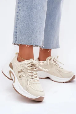 Best Boto Sneakersy Damskie Na Masywnej Podeszwie Beżowe Davira