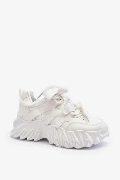 Damskie Boto Sneakersy Damskie Na Masywnej Podeszwie Białe Ellerai