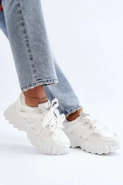 Damskie Boto Sneakersy Damskie Na Masywnej Podeszwie Białe Ellerai