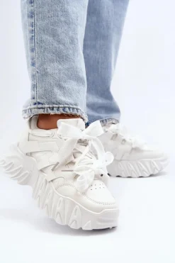 Damskie Boto Sneakersy Damskie Na Masywnej Podeszwie Białe Ellerai