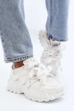 Damskie Boto Sneakersy Damskie Na Masywnej Podeszwie Białe Ellerai