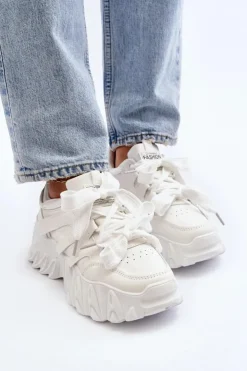 Damskie Boto Sneakersy Damskie Na Masywnej Podeszwie Białe Ellerai