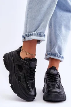 Boto Sneakersy Damskie*Sneakersy Damskie Na Masywnej Platformie Czarne Agnenia