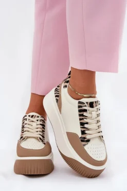 Boto Buty Sportowe Na Platformie|Sneakersy Damskie*Sneakersy Damskie Na Masywnej Platformie Zebra Beżowe Tamorniel Beżowy