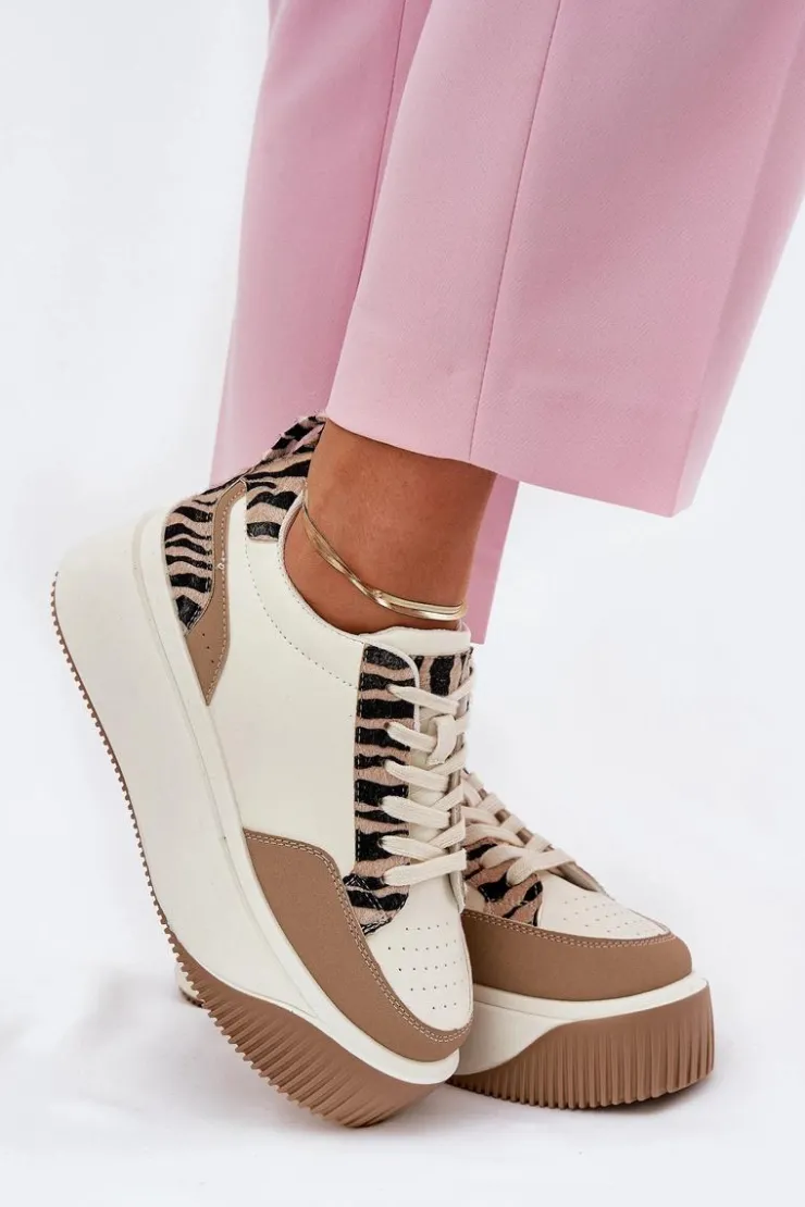 Boto Buty Sportowe Na Platformie|Sneakersy Damskie*Sneakersy Damskie Na Masywnej Platformie Zebra Beżowe Tamorniel Beżowy