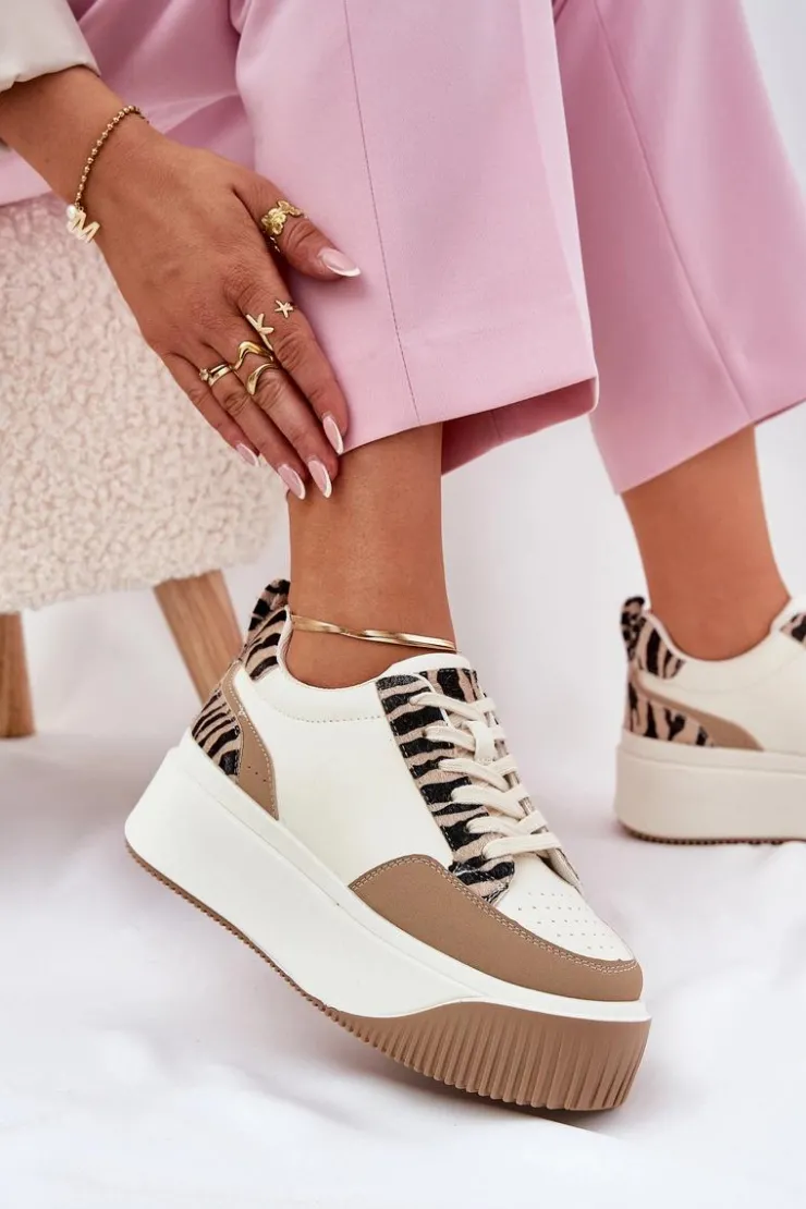 Boto Buty Sportowe Na Platformie|Sneakersy Damskie*Sneakersy Damskie Na Masywnej Platformie Zebra Beżowe Tamorniel Beżowy