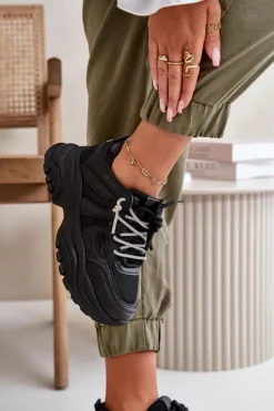 Online Boto Sneakersy Damskie Na Masywnej Podeszwie Z Ozdobnym Sznurowaniem Czarne Relissa