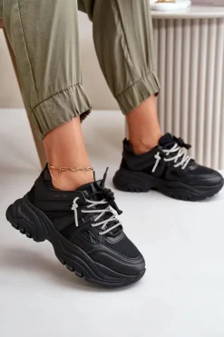 Online Boto Sneakersy Damskie Na Masywnej Podeszwie Z Ozdobnym Sznurowaniem Czarne Relissa