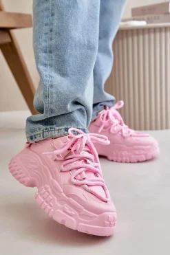 Damskie Boto Sneakersy Damskie Na Masywnej Podeszwie Różowe Nevela