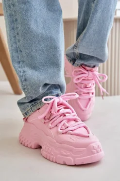 Damskie Boto Sneakersy Damskie Na Masywnej Podeszwie Różowe Nevela