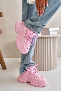 Damskie Boto Sneakersy Damskie Na Masywnej Podeszwie Różowe Nevela