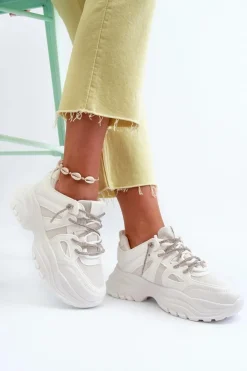 Damskie Boto Sneakersy Damskie Na Masywnej Podeszwie Z Ozdobnym Sznurowaniem Białe Relissa