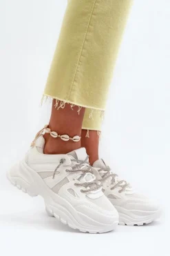 Damskie Boto Sneakersy Damskie Na Masywnej Podeszwie Z Ozdobnym Sznurowaniem Białe Relissa