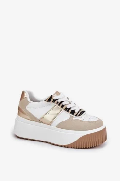 Damskie Boto Sneakersy Damskie Na Masywnej Platformie Zwierzęcy Wzór Beżowo-Złote Telanila