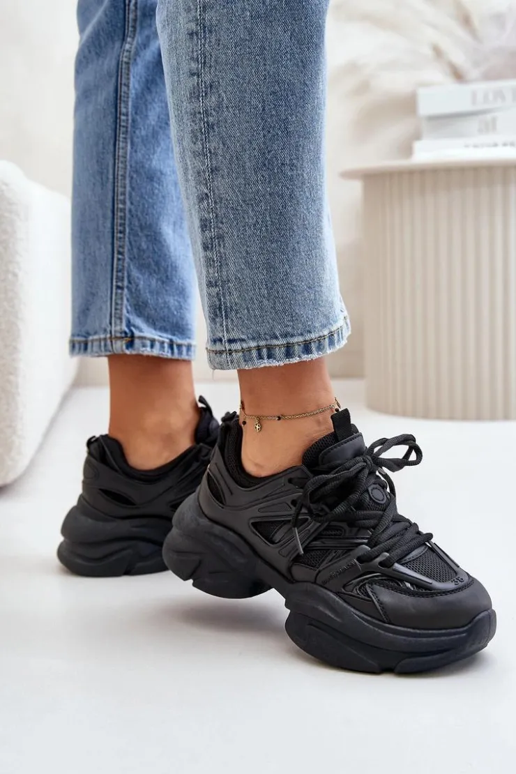 Boto Sneakersy Damskie*Sneakersy Damskie Na Masywnej Podeszwie Czarne Amoserna