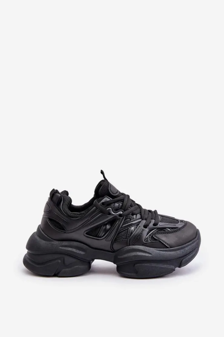 Boto Sneakersy Damskie*Sneakersy Damskie Na Masywnej Podeszwie Czarne Amoserna