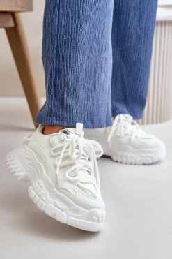 Damskie Boto Sneakersy Damskie Na Masywnej Podeszwie Białe Nevela