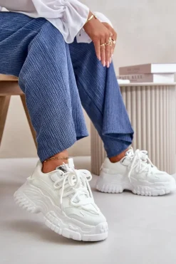 Damskie Boto Sneakersy Damskie Na Masywnej Podeszwie Białe Nevela