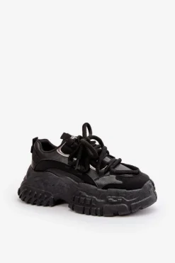 Boto Sneakersy Damskie*Sneakersy Damskie Na Masywnej Podeszwie Czarne Nevela