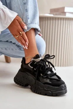 Boto Sneakersy Damskie*Sneakersy Damskie Na Masywnej Podeszwie Czarne Nevela