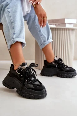 Boto Sneakersy Damskie*Sneakersy Damskie Na Masywnej Podeszwie Czarne Nevela
