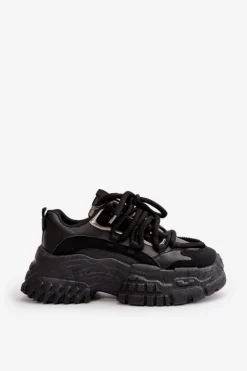 Boto Sneakersy Damskie*Sneakersy Damskie Na Masywnej Podeszwie Czarne Nevela