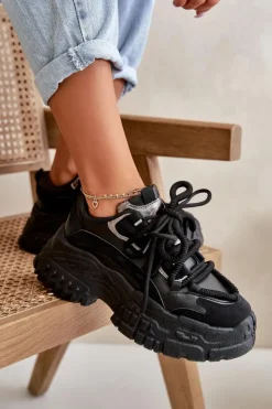 Boto Sneakersy Damskie*Sneakersy Damskie Na Masywnej Podeszwie Czarne Nevela