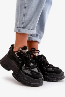 Boto Sneakersy Damskie*Sneakersy Damskie Na Masywnej Podeszwie Czarne Nevela