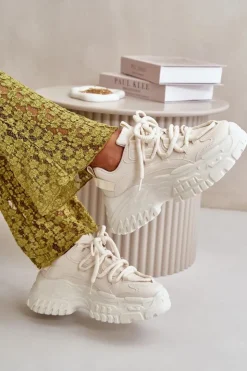 Clearance Boto Sneakersy Damskie Na Masywnej Podeszwie Jasnobeżowe Nevela Beżowy