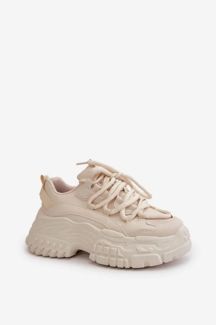 Clearance Boto Sneakersy Damskie Na Masywnej Podeszwie Jasnobeżowe Nevela Beżowy