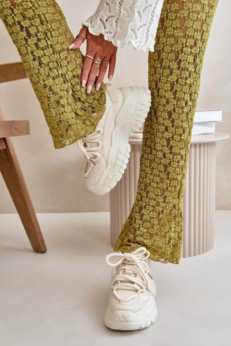 Clearance Boto Sneakersy Damskie Na Masywnej Podeszwie Jasnobeżowe Nevela Beżowy