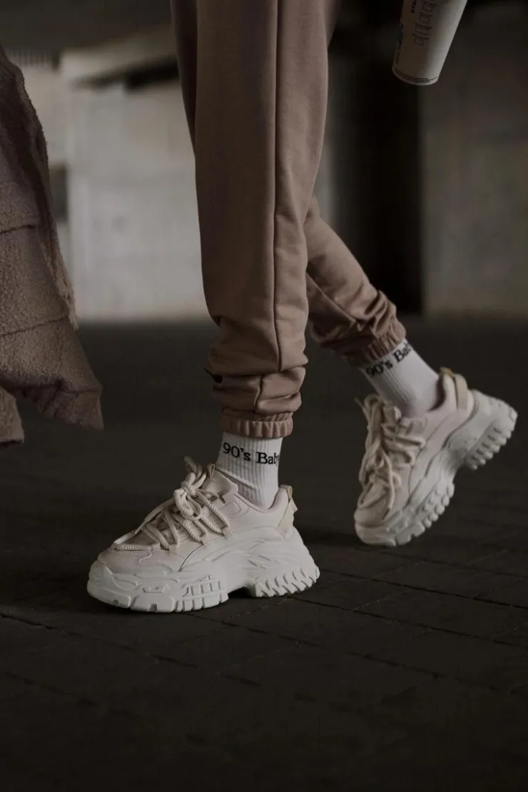 Clearance Boto Sneakersy Damskie Na Masywnej Podeszwie Jasnobeżowe Nevela Beżowy