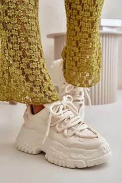 Clearance Boto Sneakersy Damskie Na Masywnej Podeszwie Jasnobeżowe Nevela Beżowy