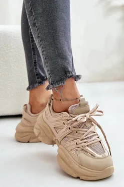 Damskie Boto Sneakersy Damskie Na Masywnej Podeszwie Beżowe Amoserna