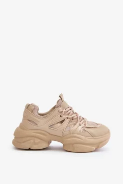 Damskie Boto Sneakersy Damskie Na Masywnej Podeszwie Beżowe Amoserna