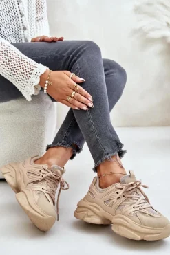 Damskie Boto Sneakersy Damskie Na Masywnej Podeszwie Beżowe Amoserna