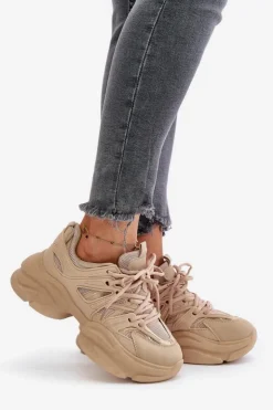 Damskie Boto Sneakersy Damskie Na Masywnej Podeszwie Beżowe Amoserna