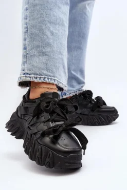 Boto Sneakersy Damskie*Sneakersy Damskie Na Masywnej Podeszwie Czarne Ellerai