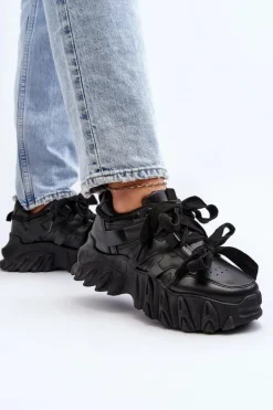 Boto Sneakersy Damskie*Sneakersy Damskie Na Masywnej Podeszwie Czarne Ellerai