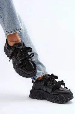 Boto Sneakersy Damskie*Sneakersy Damskie Na Masywnej Podeszwie Czarne Ellerai