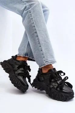 Boto Sneakersy Damskie*Sneakersy Damskie Na Masywnej Podeszwie Czarne Ellerai