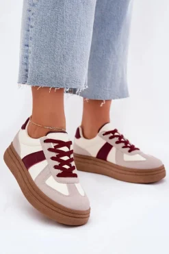 Discount Boto Sneakersy Damskie Na Platformie Bordowe Dovina