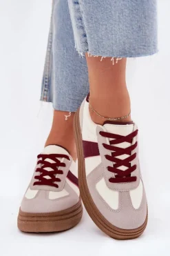 Discount Boto Sneakersy Damskie Na Platformie Bordowe Dovina