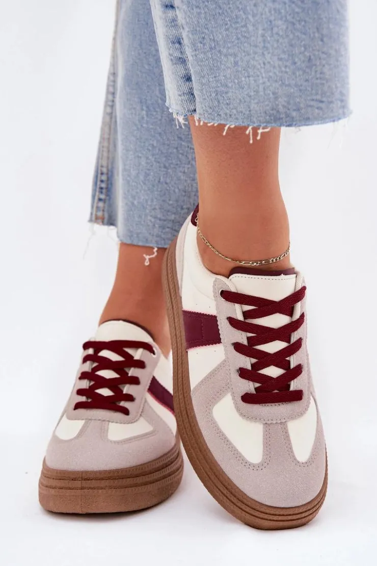 Discount Boto Sneakersy Damskie Na Platformie Bordowe Dovina