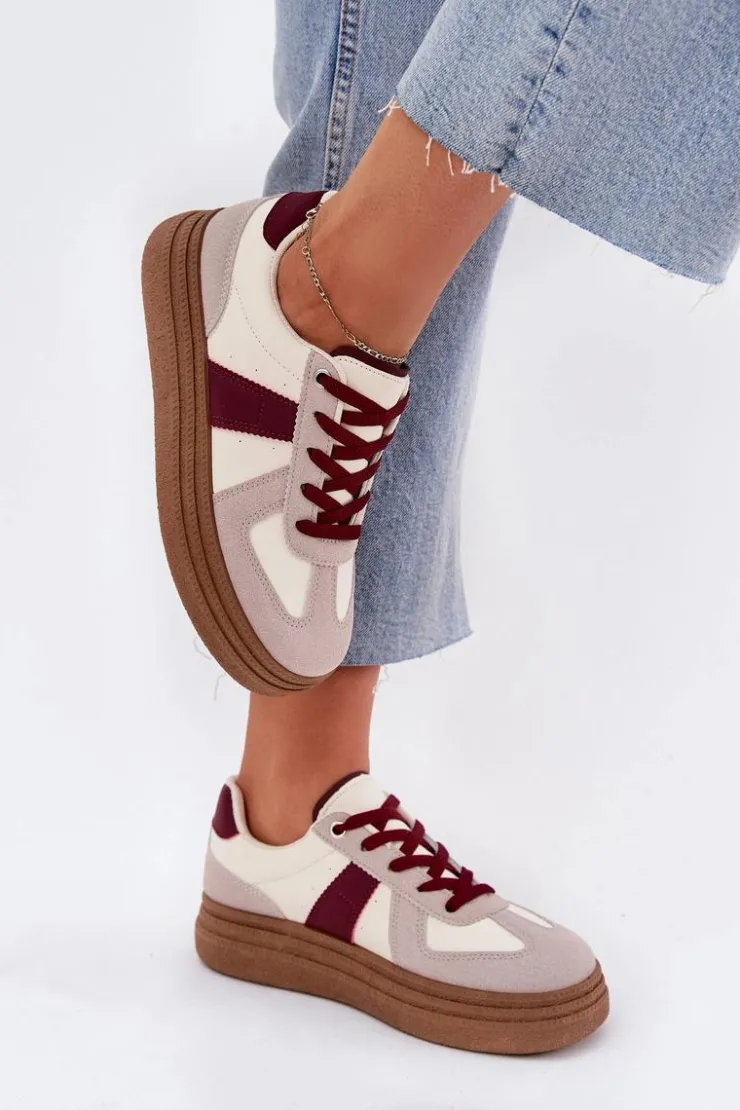 Discount Boto Sneakersy Damskie Na Platformie Bordowe Dovina