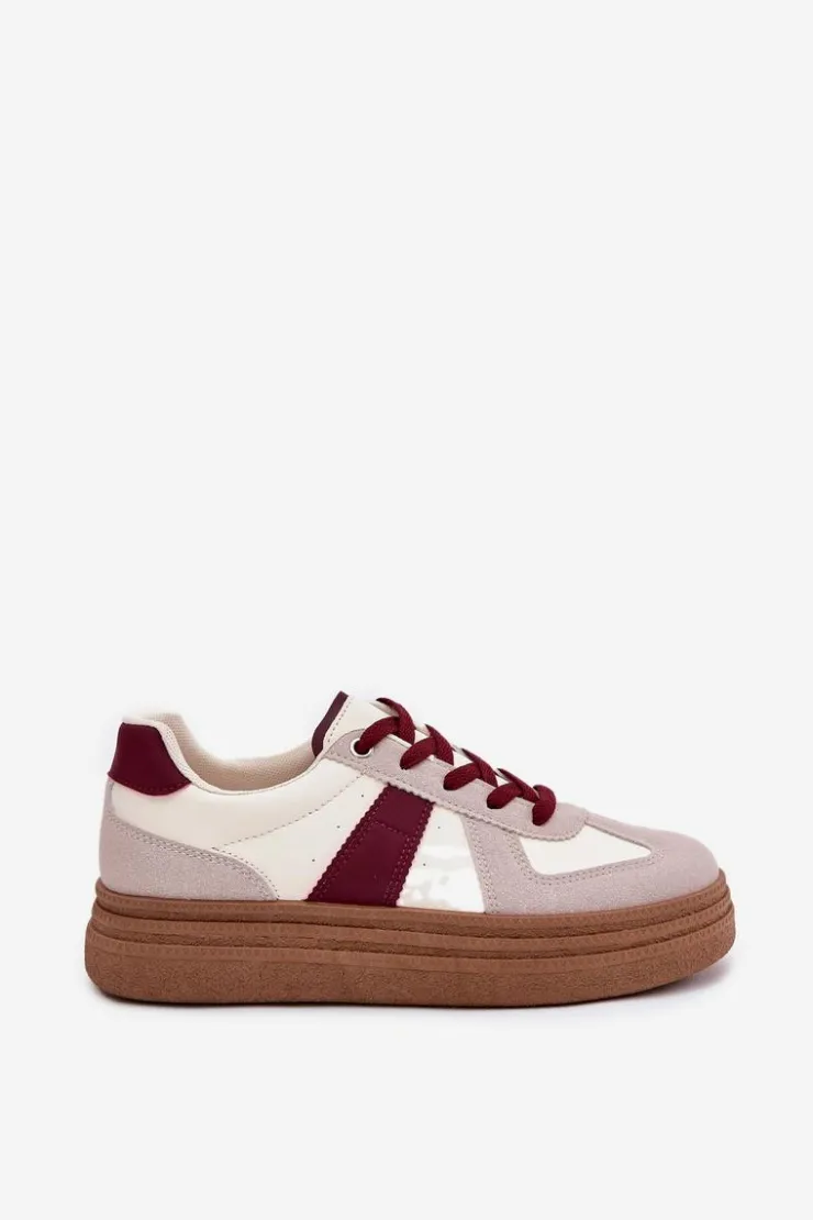 Discount Boto Sneakersy Damskie Na Platformie Bordowe Dovina