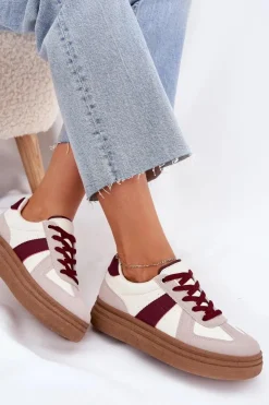 Discount Boto Sneakersy Damskie Na Platformie Bordowe Dovina