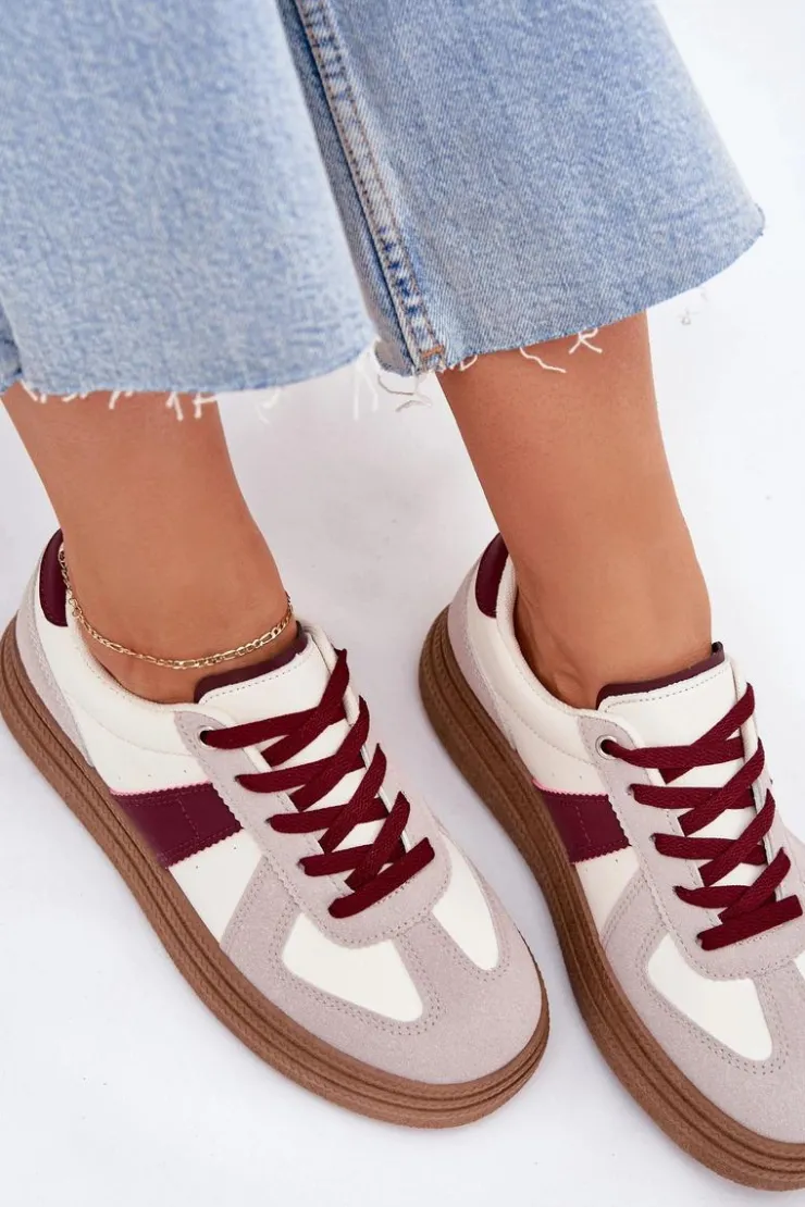 Discount Boto Sneakersy Damskie Na Platformie Bordowe Dovina