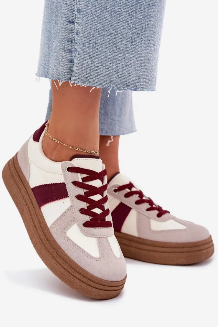 Discount Boto Sneakersy Damskie Na Platformie Bordowe Dovina