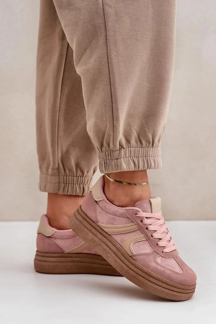 Damskie Boto Sneakersy Damskie Na Platformie Różowe Lesida